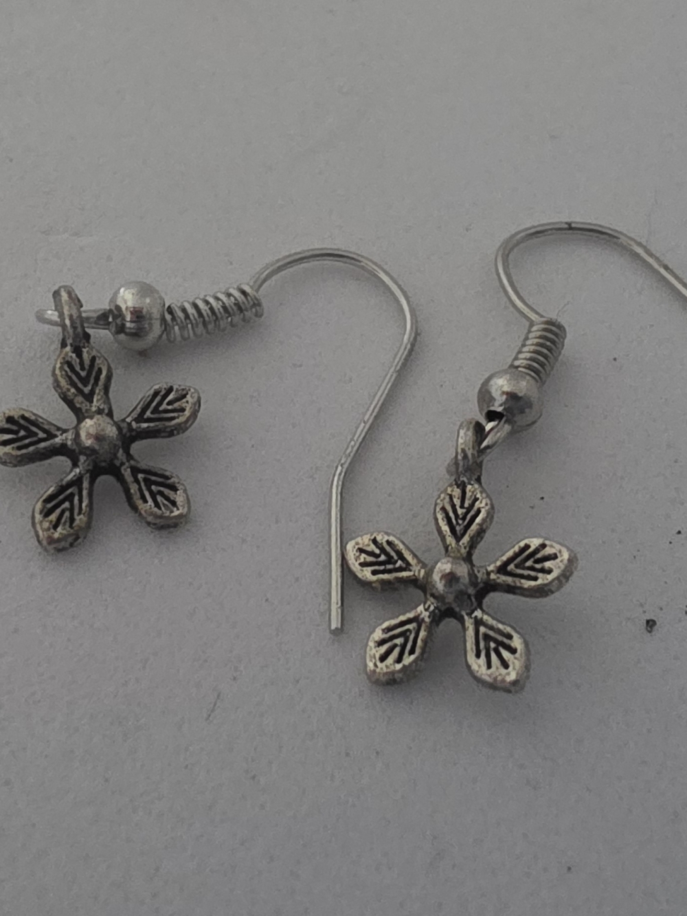 Silver Floral Drop Earrings - Leaf Petal Design